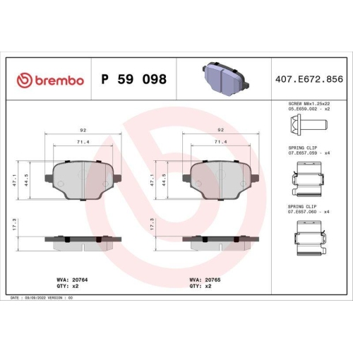 Placute frana Citroen Berlingo (Er Ec) 06.18-; Fiat Doblo Box (510 511) 06.22-, Doblo Mpv (510 511) 06.22-; Opel Combo Box (K9) 06.18-, Combo E Tour / Life (K9) 06.18-; Peugeot Partner Box (K9) 09.18-, Rifter 09.18-; Toyota Proace City Box 10.19-, Proace