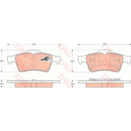Set placute frana spate Ford Focus C-Max 2003-2007; Transit/Tourneo Connect 2002-; Nissan Primera 2001-; Opel Signum; Renault Laguna 2, Espace 4, Megane 2, VelSatis, SAAB 9-3, 2002-2012; Volvo C30 2006-2013; S40, 2004-2012; V50, 2003-2012; Trw GDB1469