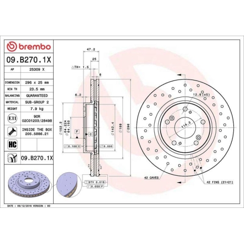 Set disc frana Honda Accord 8 (Cu) 04.08-, Accord 8 Estate (Cw) 07.08-, Fata, 296X25mm, ventilat, BREMBO