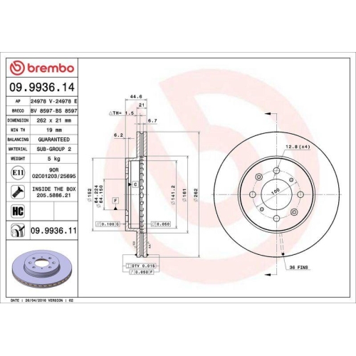 Set disc frana Honda City 5 Saloon (Gm2 Gm3) 09.08-, Civic 4 Hatchback (Ec Ed Ee) 09.87-10.93, Civic 4 Sedan (Ed) 09.87-10.93, Civic 5 Coupe (Ej) 08.93-03.96, Civic 5 Hatchback (Eg) 10.91-11.95, Civic 5 Sedan (Eg Eh) 10.91-12.96, Civic 6 Aerodeck (Mb Mc)