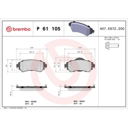 Placute frana Citroen C4 2 (Nc) 02.09- , Ds4 (Nx) 03.11-07.15, Fata, BREMBO