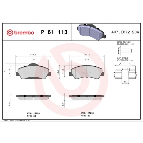 Placute frana Citroen C4 Cactus 09.14-, C-Elysee (Dd) 11.12-; Peugeot 301 11.12-, 308 Box / Liftback (Lb) 03.15-, 308 2 (Lb Lp Lw Lh L3) 09.13-06.21, 308 Sw 2 (Lc Lj Lr Lx L4) 03.14-06.21, Fata, BREMBO