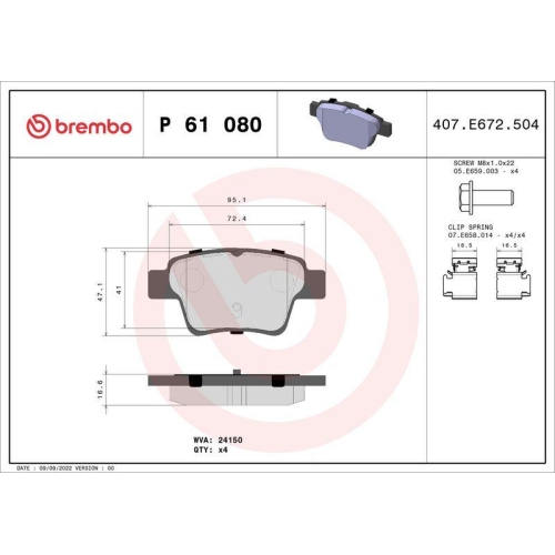 Placute frana Citroen C4 Coupe (La) 11.04-12.13, C4 I (Lc) 11.04-12.14, C4 I Box / Liftback (Lr) 02.05-12.10; Peugeot 207 (Wa Wc) 02.06-12.15, 207 Sw Box / Estate (Wk) 08.07-12.12, 307 (3a/C) 08.00-12.12 , Spate, BREMBO