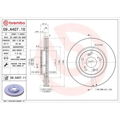 Set disc frana Honda Civic 8 Hatchback (Fn Fk) 09.05-12.12, Cr-V 2 (Rd) 09.01-07.07, Fata, 300X25mm, ventilat, BREMBO