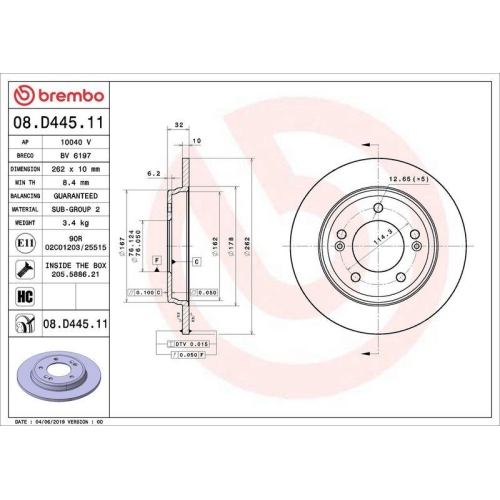 Set disc frana Hyundai Elantra 6 Sedan (Ad Ada) 09.15-09.22, Elantra 7 Sedan (Cn7) 03.20-, I20 3 (Bc3 Bi3) 08.20-, Ioniq (Ae) 03.16-03.23; Kia Niro I (De) 09.16-08.22, Niro Van (De) 09.16-, Spate, 262X10mm, plin, BREMBO