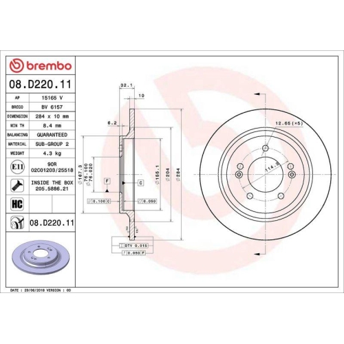 Set disc frana Hyundai Grandeur (Hg) 01.11-, I30 (Pde Pd Pden) 11.16-, I30 Estate (Pde) 03.17-, I30 Estate Van (Pde) 03.17-, I30 Fastback (Pde Pden) 06.17-, I30 Hatchback Van (Pde) 11.16-, Ioniq (Ae) 03.16-03.23, Kona (Os Ose Osi) 06.17-04.23, Kona Box/Su