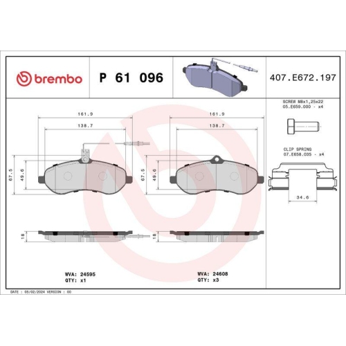 Placute frana Citroen Jumpy 2 (Vf7) 01.07-03.16-; Fiat Scudo Box (270 272) 01.07-03.16; Peugeot Expert 01.07-, Partner (5 G) 03.97-07.08; Toyota Proace Box (Mdx) 06.13-03.16, Fata, BREMBO