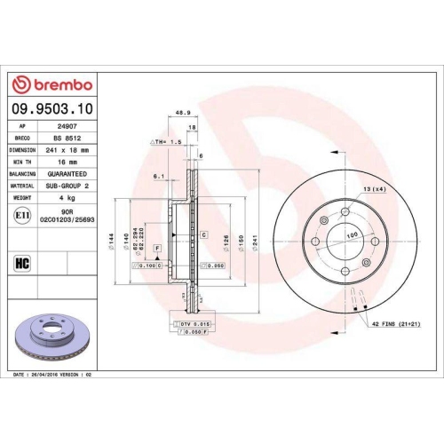 Set disc frana Hyundai I10 I (Pa) 10.07-05.18, I10 2 (Ba Ia) 08.13-12.21, I10 2 Sedan 12.13-; Kia Picanto I (Sa) 04.04-05.12, Picanto 2 (Ta) 05.11-05.17, Fata, 241X18mm, ventilat, BREMBO