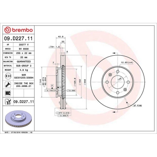 Set disc frana Hyundai I20 2 (Gb Ib) 11.14-08.21, I20 2 Hatchback Van (Gb Ib) 11.14-, Solaris Sedan (Hcr Hci) 01.17-; Kia Rio 4 (Yb Sc Fb) 01.17-, Rio 4 Sedan (Sc Fb) 07.17-, Fata, 256X22mm, ventilat, BREMBO