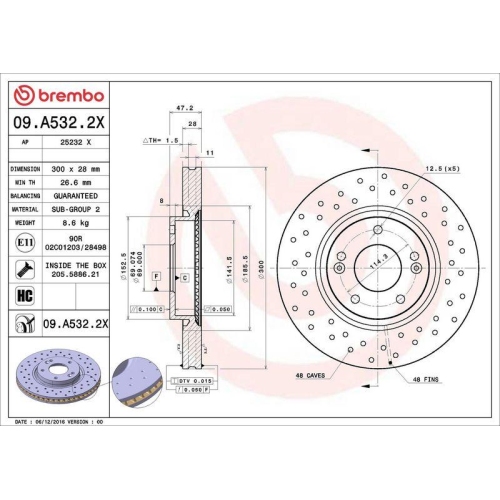 Set disc frana Hyundai I30 (Fd) 10.07-07.12, I30 (Gd) 06.11-, Veloster (Fs) 03.11-12.17; Kia CeeD Sportswagon (Jd) 09.12-07.18, Ceed Estate Van (Jd) 07.12-07.18, Pro Ceed (Jd) 03.13-07.18, Soul 2 (Ps) 02.14-12.18, Fata, 300X28mm, ventilat, BREMBO
