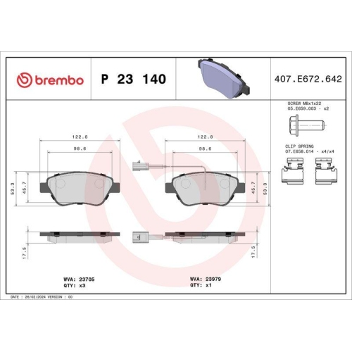 Placute frana Citroen Nemo Box (Aa) 02.08-, Nemo Mpv (Mpv) 04.09-; Fiat 500 (312) 07.07-, Qubo (225) 02.08-; Peugeot Bipper (Aa) 02.08-, Bipper Tepee 04.08-, Fata, BREMBO