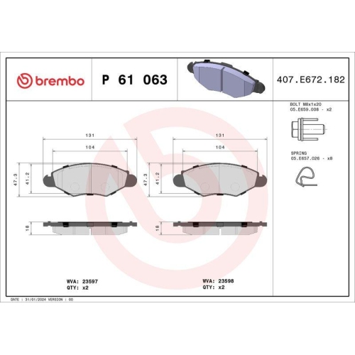 Placute frana Citroen Xsara (N1) 04.97-12.05, Xsara Box Body/Liftback (N3) 05.98-03.05; Peugeot 206 Liftback (2a/C) 08.98-12.12, 206 Saloon 03.07-, 206 Sw (2e/K) 07.02-, 206 Van 04.99-03.09, 206+ (2l 2m) 01.09-08.13, Fata, BREMBO