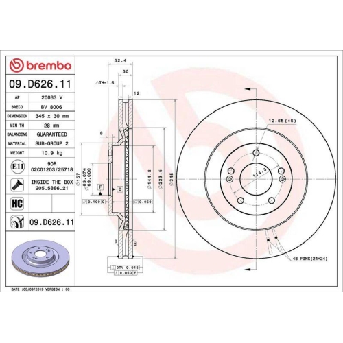 Set disc frana Hyundai I30 (Pde Pd Pden) 11.16-, I30 Fastback (Pde Pden) 06.17-, Fata, 345X30mm, ventilat, BREMBO