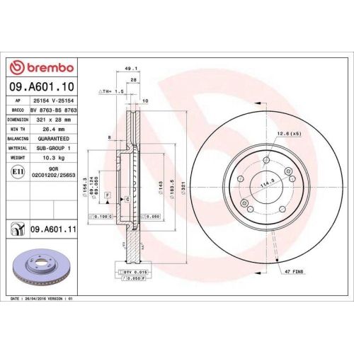 Set disc frana Hyundai Ix55 09.06-12.14, Santa Fe 2 (Cm) 01.05-03.15, Fata, 321X28mm, ventilat, BREMBO