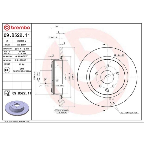 Set disc frana Infiniti Ex 09.07-, G Coupe 09.02-12.07, G Coupe 09.07-, G Sedan 01.07-, G Sedan 08.02-, M35 01.05-, M45 01.05-, Q60 Cabriolet 10.13-, Q60 Coupe 08.13-, Qx50 I 08.13-, Spate, 308X16mm, ventilat, BREMBO