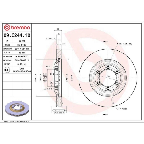 Set disc frana Isuzu D-Max 2 (Tfr Tfs) 06.12-, D-Max 2 (Tfr Tfs) 06.12-, Fata, 300X27mm, ventilat, BREMBO