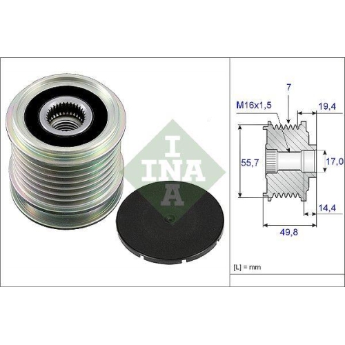 Fulie alternator Mercedes C-Class (W203), C-Class (W204), C-Class Coupe (Cl203), C-Class T-Model (S203), CLC-Class (Cl203), CLK (C209), E-Class (W212), SLK (R171), Sprinter 3, 5-T (B906), , INA