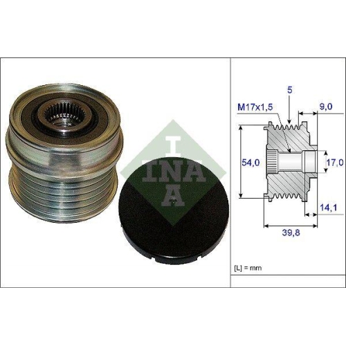 Fulie alternator Alfa Romeo Giulietta, Mito; Fiat 500, 500L, 500X, Bravo, Doblo, Grande Punto, Linea, Panda, Punto, Tipo; Jeep Renegade; Lancia Delta, Ypsilon; Opel Combo, , INA