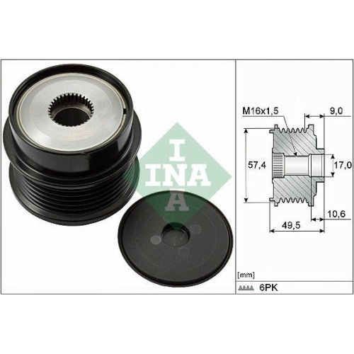 Fulie alternator Citroen C5 3 (Rd ), C5 3 Break (Rw ), C6 (Td ); Peugeot 407 (6d ), 407 Coupe (6c ), 407 Sw (6e ), 607 (9d, 2.7 HDI, 2.7 HDi (6DUHZJ, 6DUHZF), 2.7 HDi 24V, INA
