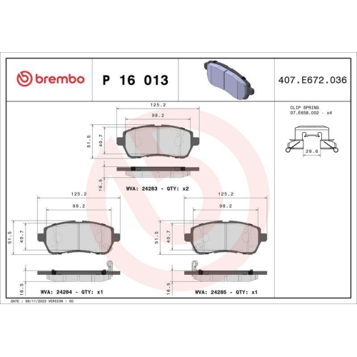 Placute frana Daihatsu Materia (M4) 10.06-, Sirion (M3) 01.05-; Mazda 2 (De Dh) 07.07-06.15; Subaru Justy 4 01.07-; Suzuki Baleno (Fw Ew) 02.16-, Swift 4 (Fz Nz) 10.10-, Swift 5 (Az) 01.17-, Fata, BREMBO