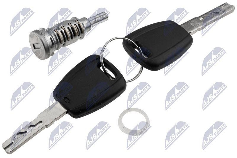 Set incuietoare usa fata Alfa Romeo Giulietta 2010-, Fiat 500l 2012-, Lancia Ypsilon 2011-; partea stanga, cu doua chei; 6000626707; NTY, aftermarket