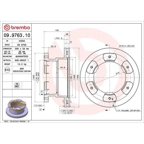Set disc frana Iveco Daily 4 Box 05.06-03.12, Daily 4 Platform / Chassis 05.06-03.12, Daily 5 Box 09.11-02.14, Daily 5 Platform / Chassis 09.11-02.14, Daily 6 Box 03.14-, Daily 6 Bus 03.14-, Daily 6 Platform / Chassis 03.14-, Spate, 306X28mm, ventilat, BR