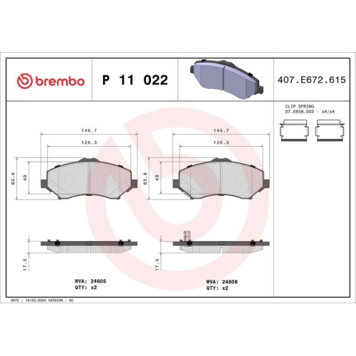 Placute frana Dodge Journey Van (Jc) 06.08-, Journey 06.08-, Nitro Van (Ka) 09.06-12.11, Nitro 09.06-12.12; Fiat Freemont (345) 08.11-; Jeep Cherokee (Kk) 09.07-, Wrangler 3 (Jk) 06.06-; Vw Routan 09.08-12.13, Fata, BREMBO