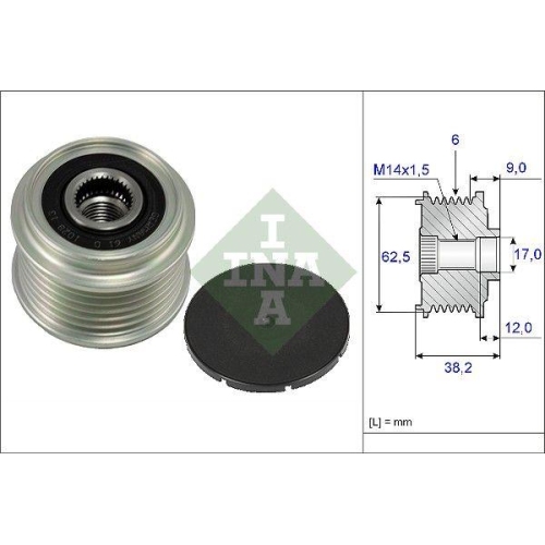 Fulie alternator **normal::** Hyundai Sonata 5 (NF); Kia Carens 2 (FJ), Carens 3 (UN), Magentis 2 (MG); Toyota Auris (E15), Corolla (E12), 2.0 VVTi, 2.4, 2.0 CVVT, 2.0, 1.4 D-4D, 1.4 D, INA