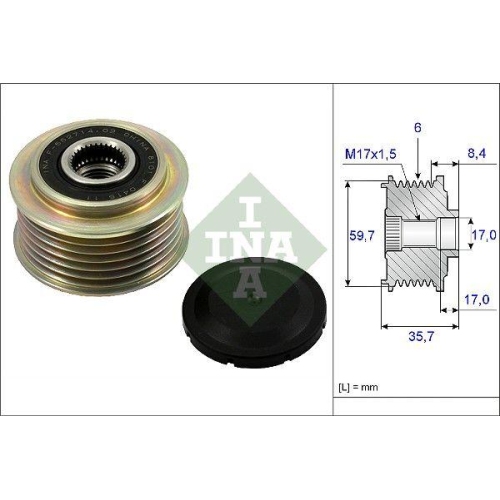 Fulie alternator Mazda 3 (Bk), 3 (Bl), 6 Sedan (Gg), Cx-7 (Er), 2.3 MPS Turbo (BK14), 2.3 MPS Turbo (BL14), 2.3 MPS Turbo (GG3P), 2.3 AWD, 2.3 DISi, 2.3 MZR DISI Turbo AWD (ER103), 2.3 MZR DISI Turbo AWD (ER3P), 2.5 MZR (ER10L), INA