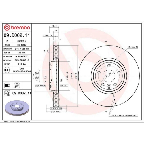 Set disc frana Jaguar Xe (X760) 03.15-, Fata, 316X28mm, ventilat, BREMBO