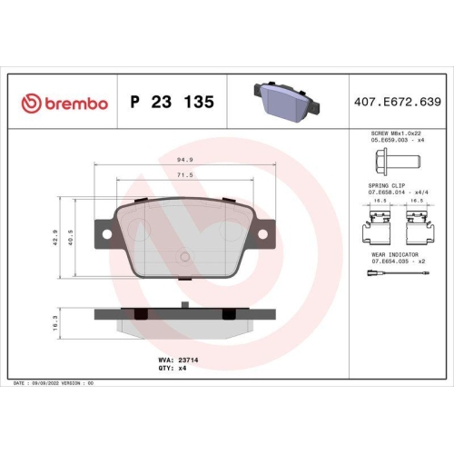 Placute frana Fiat Bravo 2 (198) 11.06-12.16; Lancia Delta 3 (844) 08.08-08.14, Spate, BREMBO