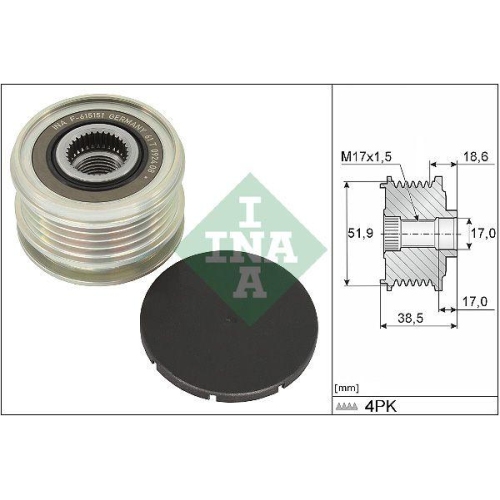Fulie alternator Nissan Micra 5 (K14); Renault Clio 5 (B7 ), 1.0, 1.0 SCe 65 (B7MG), 1.0 SCe 65 (B7MR), 1.0 SCe 75 (B7M5), INA