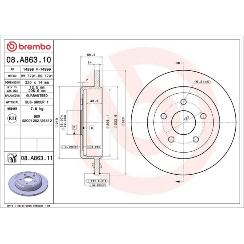 Set disc frana Jeep Commander (Xk Xh) 09.05-12.10, Commander Van (Xh) 09.05-12.10, Grand Cherokee 3 (Wh Wk) 10.04-10.11, Spate, 320X14mm, plin, BREMBO