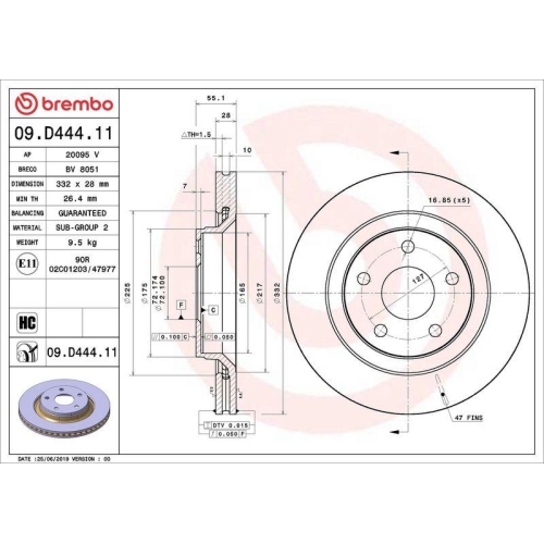 Set disc frana Jeep Wrangler 3 (Jk) 06.06-, Fata, 332X28mm, ventilat, BREMBO