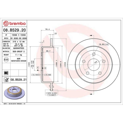 Set disc frana Jeep Wrangler 3 (Jk) 06.06-, Spate, 316X12mm, plin, BREMBO