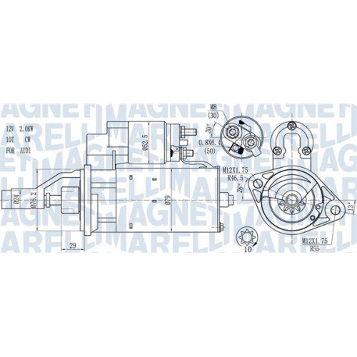 Electromotor Audi A4 B5 (8d2), A4 B5 Avant (8d5), A4 B6 (8e2), A4 B6 Avant (8e5), A4 B6 Convertible (8h7), A4 B7 (8ec), A4 B7 Avant (8ed), A6 C5 (4b2), A6 C5 Avant (4b5), A8 D2 (4d2, Allroad C5 (4bh), MAGNETI MARELLI