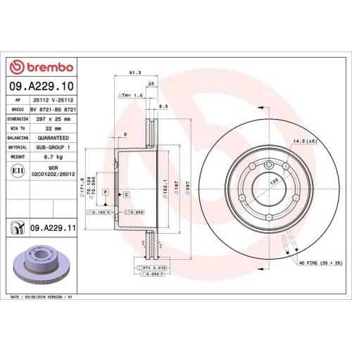 Set disc frana Land Rover Discovery 2 (L318) 10.98-08.04, Fata, 297X25mm, ventilat, BREMBO
