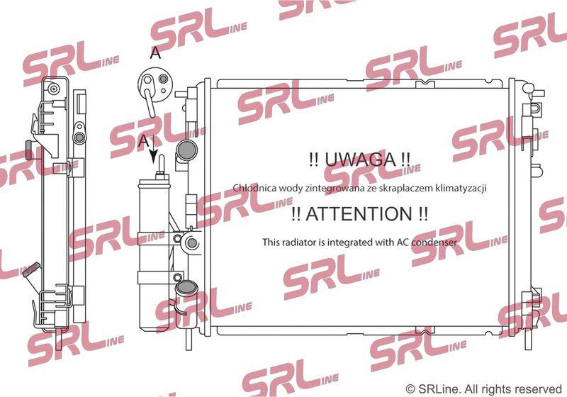 Radiator Renault Clio 98-12, Thalia/Symbol 99-08, motor: 1.2, 1.4, 1.6, radiator + condensator cu filtru uscator, 478x388x26+16, SRLine, Aluminiu/ Plastic brazat, 7711368012; 8200211563