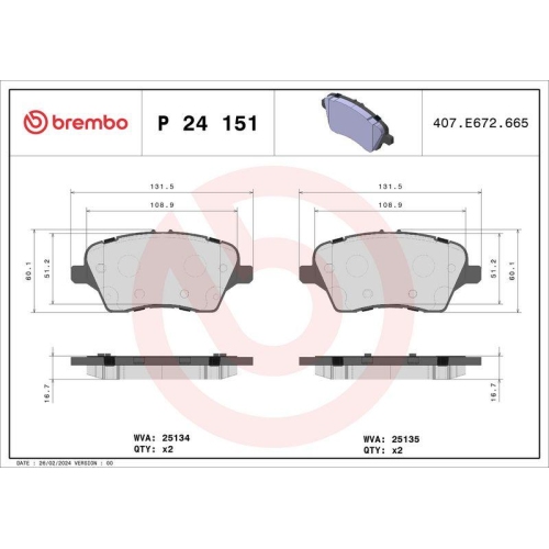 Placute frana Ford B-Max (Jk) 10.12-, B-Max Van (Jk) 08.12-, Fiesta Sedan 04.10-04.17, Fiesta 6 (Cb1 Ccn) 06.08-04.17, Fiesta 6 Van 08.08-04.17, Tourneo Courier B460 Mpv 02.14-, Transit Courier B460 Mpv 02.14-, Transit Courier B460 Van 02.14-, Fata, BREMB