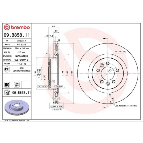 Set disc frana Land Rover Discovery 4 (L319) 09.09-12.18, Discovery 4 Van (L319) 09.09-12.17, Discovery 5 (L462) 09.16-, Discovery 5 Van (L462) 09.16-, Range Rover 4 (L405) 08.12-, Range Rover Sport I (L320) 02.05-03.13, Range Rover Sport 2 (L494) 04.13-,