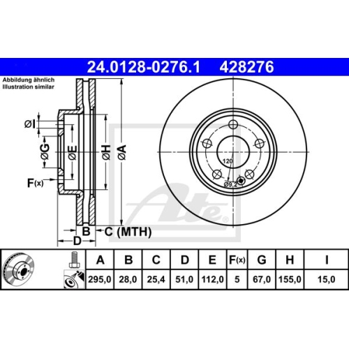 Disc frana Ate 24012802761, parte montare : punte fata