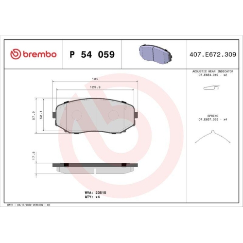 Placute frana Ford Edge (U387) 01.06-; Mazda Cx-5 (Kf) 11.16-, Cx-7 (Er) 06.06-12.14, Cx-9 (Tb) 09.06-, Cx-9 (Tc) 06.16-; Mitsubishi Pajero Sport 3 (Ks) 08.15-, Fata, BREMBO
