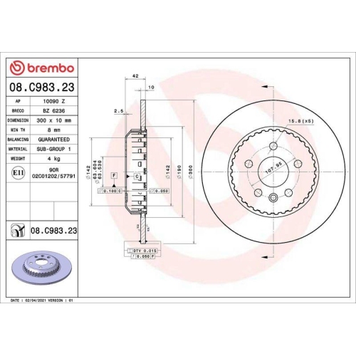 Set disc frana Land Rover Discovery Sport (L550) 09.14-, Discovery Sport Van (L550) 09.14-, Range Rover Evoque (L551) 12.18-, Range Rover Evoque Cabriolet (L538) 11.15-12.19, Spate, 300X10mm, plin, BREMBO