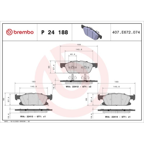 Placute frana Ford Edge 01.14-, Focus 4 (Hn) 01.18-, Focus 4 Turnier (Hp) 09.18-, Galaxy 3 (Ck) 01.15-, Galaxy Mk 3 Van (Ck) 03.19-, Kuga 3 (Dfk) 07.19-, S-Max (Cj Wa6) 01.15-, Fata, BREMBO