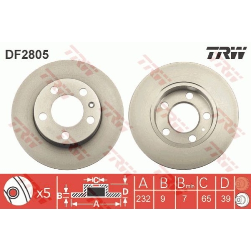 Disc frana Trw DF2805, parte montare : Punte spate