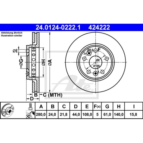 Disc frana Ate 24012402221, parte montare : punte fata