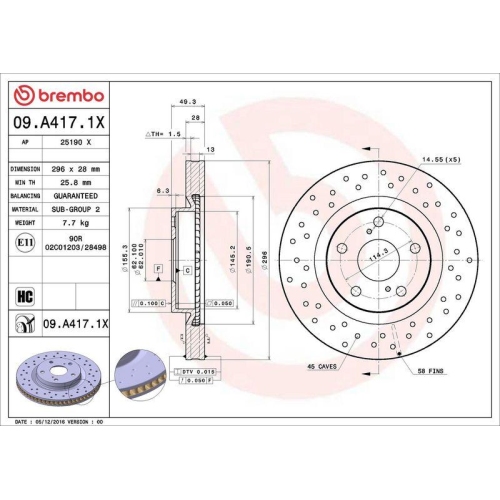 Set disc frana Lexus Es ( V4) 03.06-12.12, Es ( V6) 06.12-06.18; Toyota Aurion ( V4) 03.06-09.11, Auris ( E15) 10.06-09.12, Auris ( E18) 10.12-12.18, Auris Estate ( E18) 07.13-12.18, Avalon Sedan ( X3) 01.05-11.12, Camry Saloon ( V5) 09.11-02.19, Camry Se
