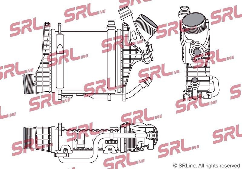 Intercooler Mercedes Clasa C (W205) 13-, Clasa CLS (C257) 18-, Clasa E (W213) 16-, motor: 1.5 T, 2.0 T, intercooler - racire apa, 207x197x64, SRLine, Aluminiu/ Plastic brazat, 2640900900; 2640905200