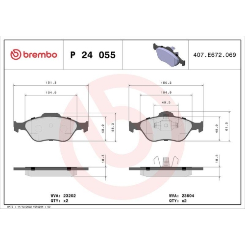 Placute frana Ford Fiesta Box/Liftback (Jv) 05.98-08.03, Fiesta Box (J5 J3) 02.96-, Fiesta 4 (Ja Jb) 08.95-06.06, Fiesta 5 (Jh Jd) 11.01-12.14, Fiesta 5 Van 05.02-12.10, Fusion (Ju) 08.02-12.12, Ka (Rb) 09.96-11.08, Puma (Ec) 03.97-06.02, Street Ka (Rl2)