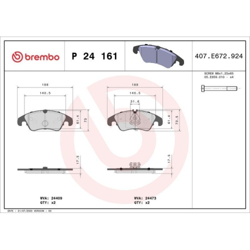 Placute frana Ford Focus 2 (Da Hcp Dp) 07.04-09.13, Fata, BREMBO